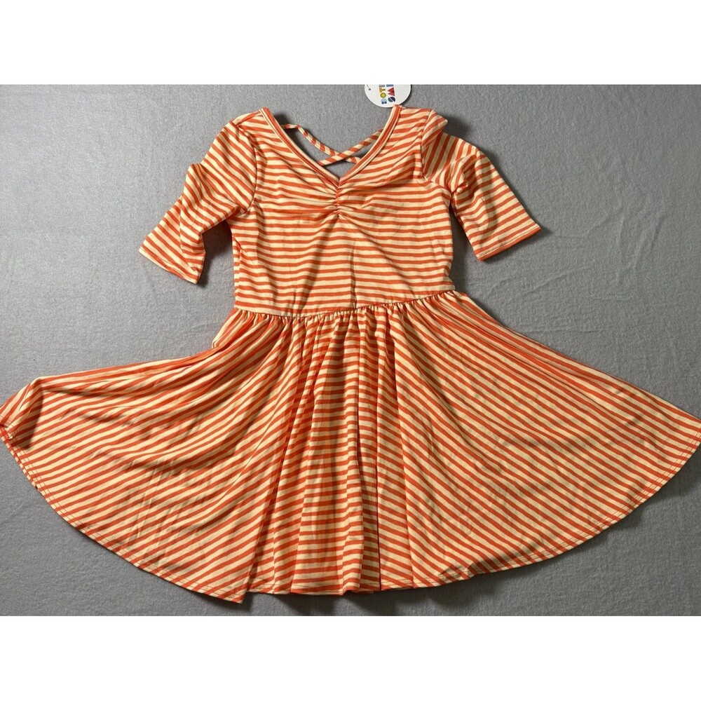 NEW Dot Dot Smile Girls Orange Stripe Twirl Dress Criss Cross Back Size 3/4